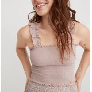 2/$15 Aerie Smocked Ruffle Crop Tank Top Mauve Dusty Pink Size S